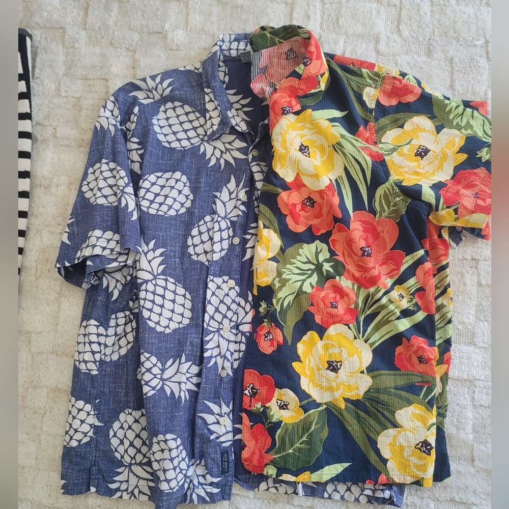 2 Old Navy Tropical Shirts Blue Pineapple Floral Size XL